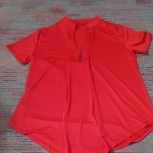 Wish Red Short Sleeve Women's Top with Button Accents